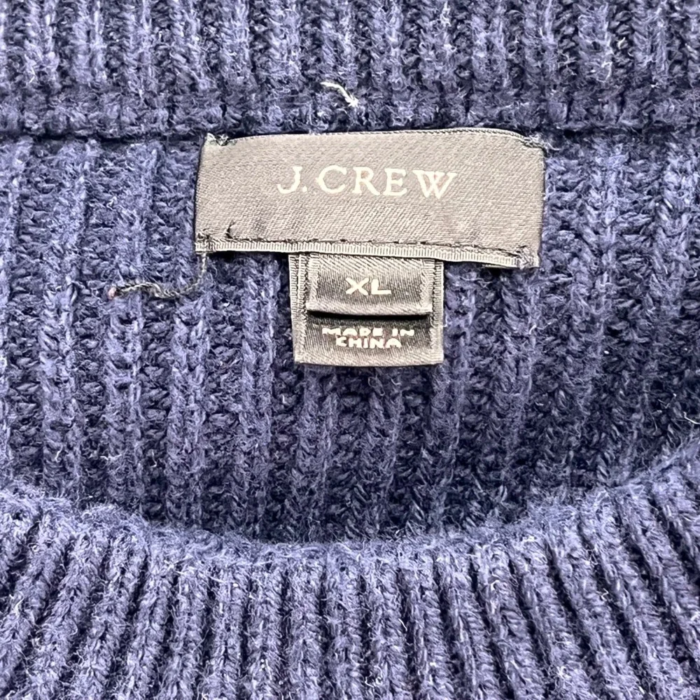 J Crew Mens Navy Blue Military Sweater‎ Suede Shoulder Patches Knit XL